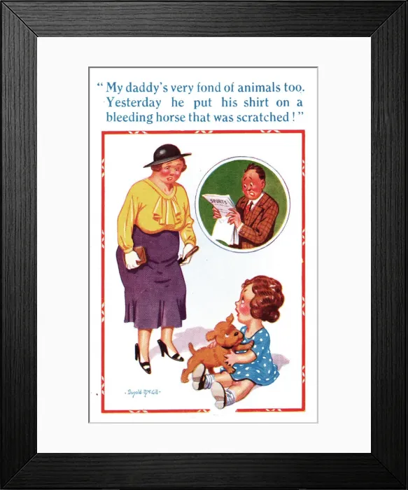 Framed Print : Comic postcard, fond of animals