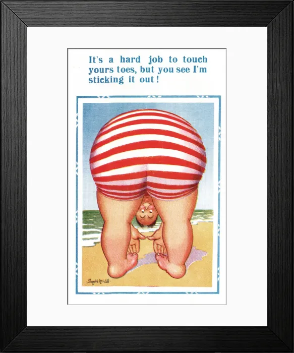 Framed Print : Comic postcard, exercising on the beach Framed Print : Comic postcard, exercising on the beach