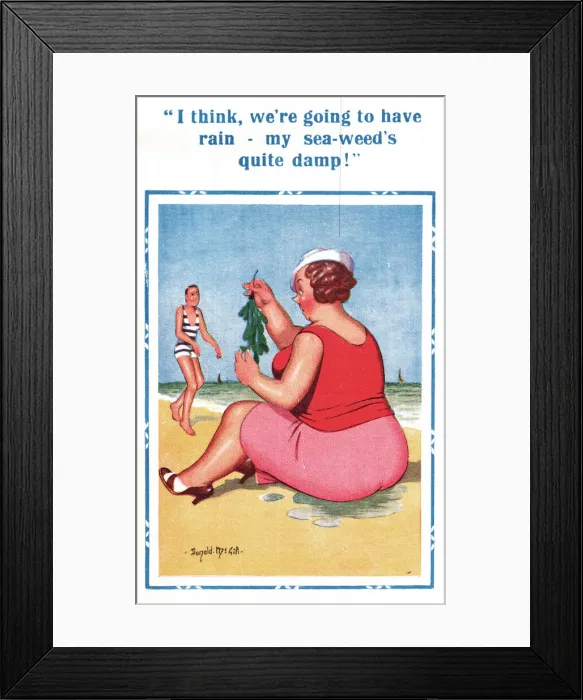 Framed Print : Comic postcard, seaweed on the beach Framed Print : Comic postcard, seaweed on the beach