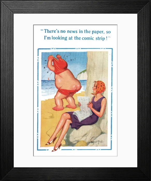 Framed Print : Comic postcard, looking at the comic strip Date: 20th century Framed Print : Comic postcard, looking at the comic strip Date: 20th century
