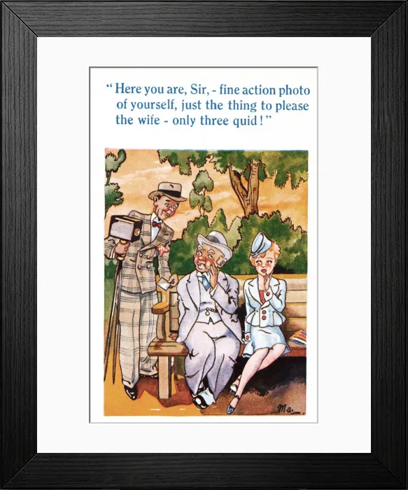Framed Print : Comic postcard, offer from a photographer Date: 20th century Framed Print : Comic postcard, offer from a photographer Date: 20th century