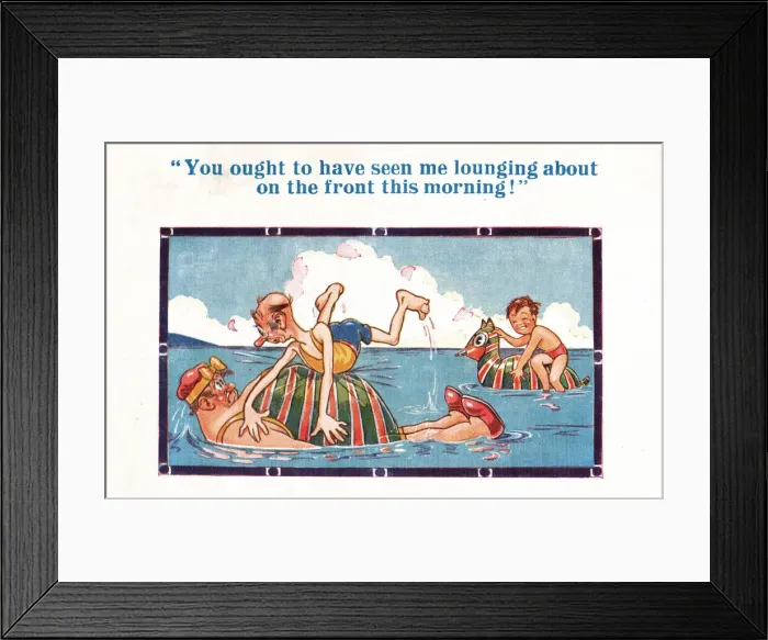 Framed Print : Comic postcard, People in the sea Date: 20th century Framed Print : Comic postcard, People in the sea Date: 20th century