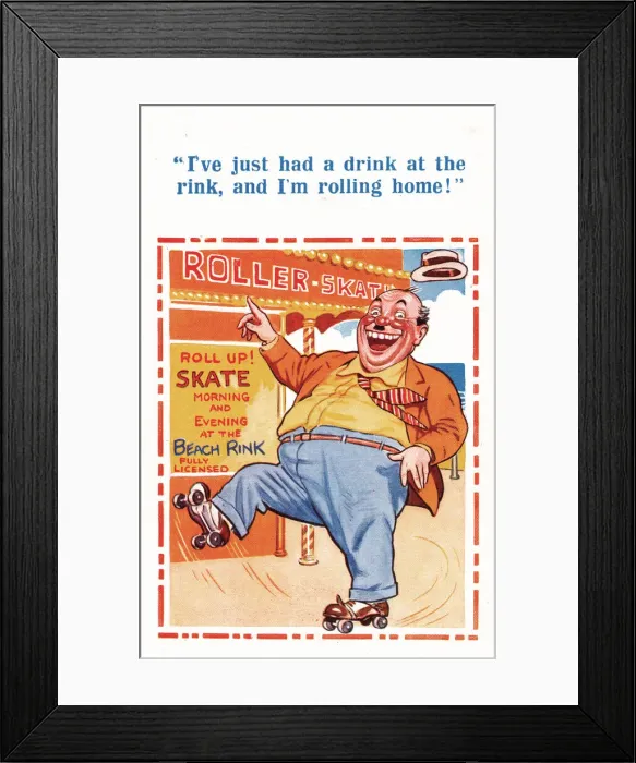 Framed Print : Comic postcard, Man rolling home Framed Print : Comic postcard, Man rolling home