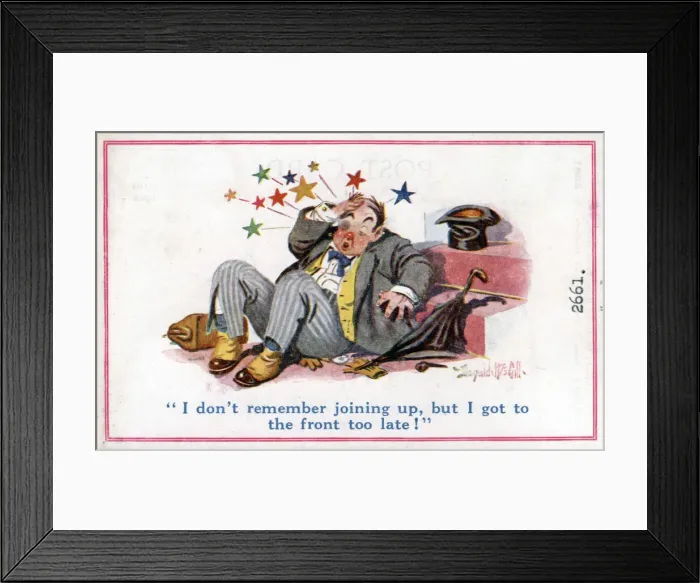 Framed Print : Comic postcard, Man with sore head, WW1 Date: circa 1918 Framed Print : Comic postcard, Man with sore head, WW1 Date: circa 1918