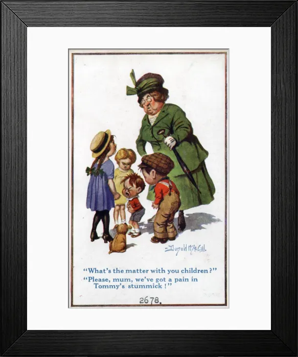 Framed Print : Comic postcard, Woman with children Date: circa 1918 Framed Print : Comic postcard, Woman with children Date: circa 1918