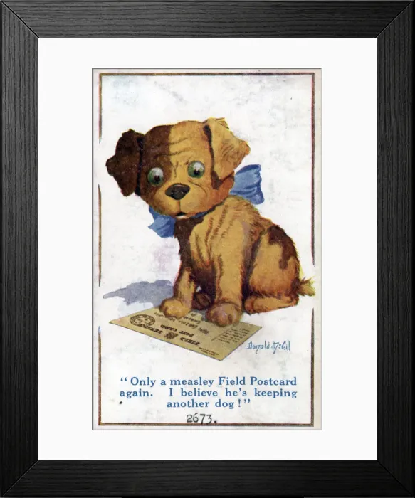 Framed Print : Comic postcard, Jealous puppy, WW1 Date: circa 1918 Framed Print : Comic postcard, Jealous puppy, WW1 Date: circa 1918