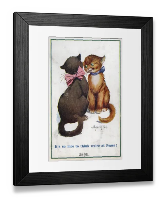 Framed Print : Comic postcard, Two cats enjoying the peace, WW1 Date: circa 1918 Framed Print : Comic postcard, Two cats enjoying the peace, WW1 Date: circa 1918