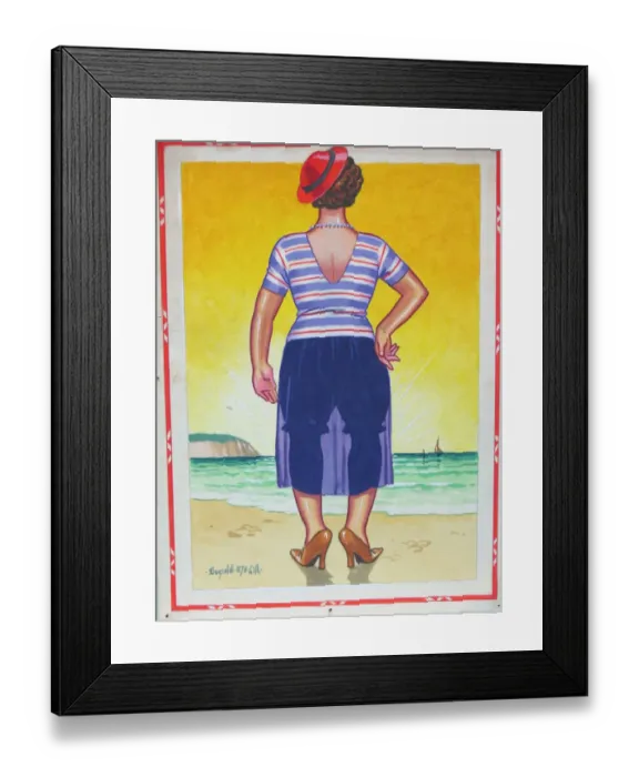 Framed Print : Comic postcard, Woman on the beach. Everybodys enjoying the beautiful sunsets down here Framed Print : Comic postcard, Woman on the beach. Everybodys enjoying the beautiful sunsets down here
