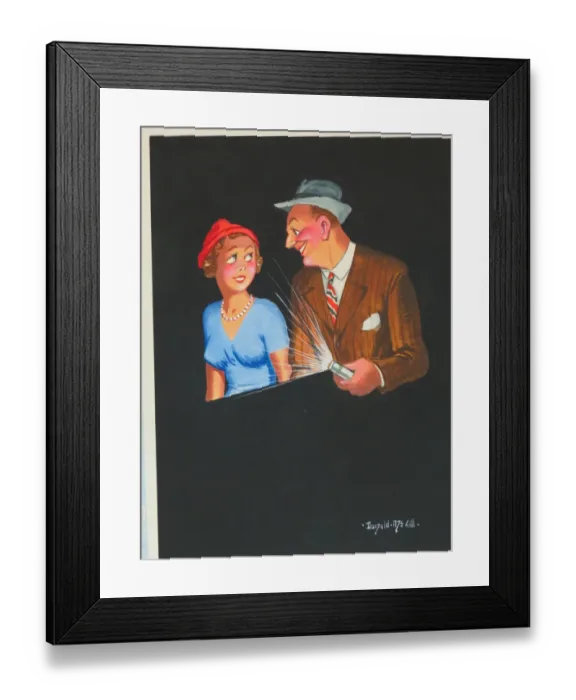 Framed Print : Comic postcard, Couple in the blackout, WW2 Framed Print : Comic postcard, Couple in the blackout, WW2
