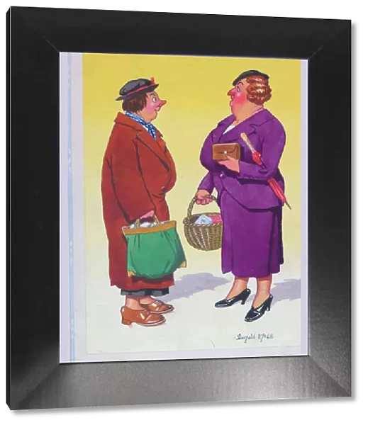 Comic postcard, Two women talking about pubs