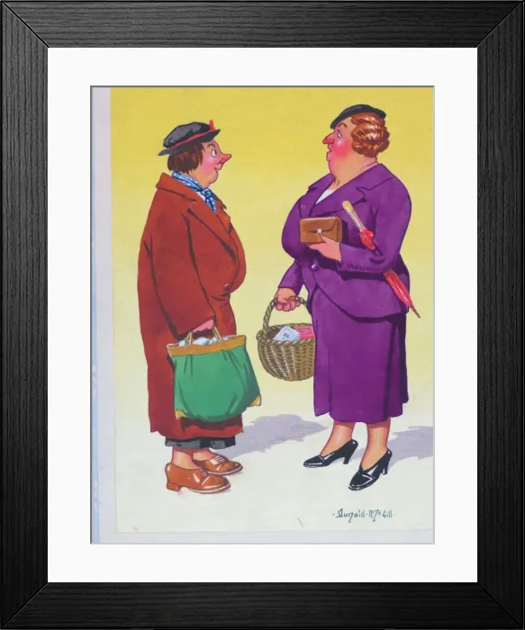 Framed Print : Comic postcard, Two women talking about pubs Framed Print : Comic postcard, Two women talking about pubs
