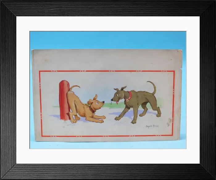 Framed Print : Comic postcard, Two dogs Framed Print : Comic postcard, Two dogs