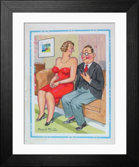 Framed Print : Comic postcard, Couple on a sofa. Holding you like this brings out the animal in me Framed Print : Comic postcard, Couple on a sofa. Holding you like this brings out the animal in me