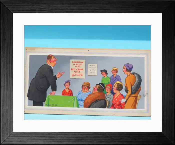Framed Print : Comic postcard, Vicar with group of women Framed Print : Comic postcard, Vicar with group of women