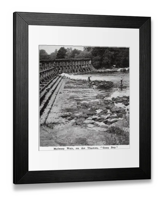 Framed Print : Molesey Weir, usually noted for its rush of water, shown completely dry during a period Framed Print : Molesey Weir, usually noted for its rush of water, shown completely dry during a period