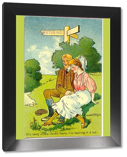 Comic postcard, Courting couple in the countryside Date: 20th century