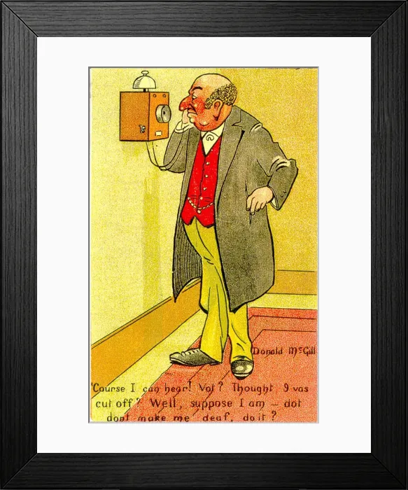 Framed Print : Comic postcard, Man on the telephone Framed Print : Comic postcard, Man on the telephone