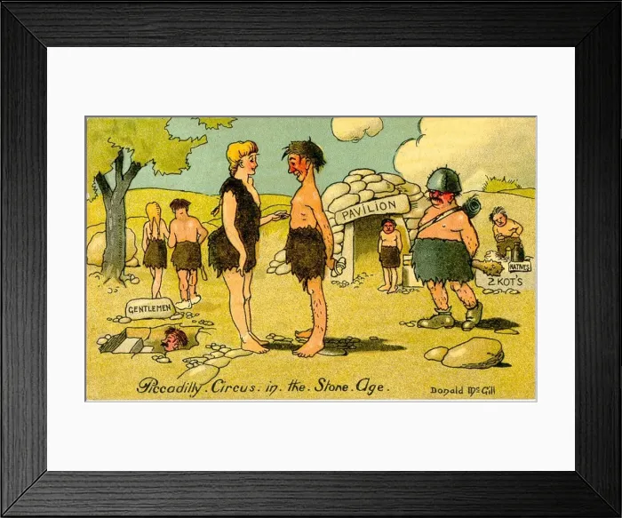 Framed Print : Comic postcard, Piccadilly Circus in the Stone Age Date: 20th century Framed Print : Comic postcard, Piccadilly Circus in the Stone Age Date: 20th century