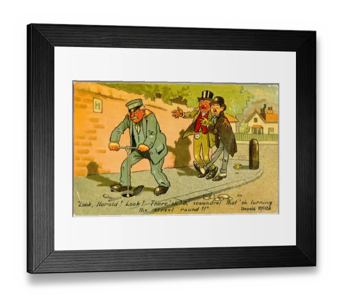 Framed Print : Comic postcard, Two drunks in the street Framed Print : Comic postcard, Two drunks in the street