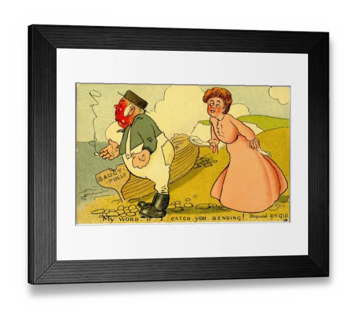 Framed Print : Comic postcard, Sailor and woman at the seaside - My word, if I catch you bending Framed Print : Comic postcard, Sailor and woman at the seaside - My word, if I catch you bending