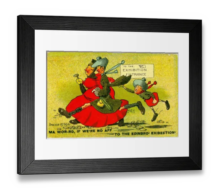 Framed Print : Comic postcard, Off to the Edinburgh Exhibition Date: 20th century Framed Print : Comic postcard, Off to the Edinburgh Exhibition Date: 20th century