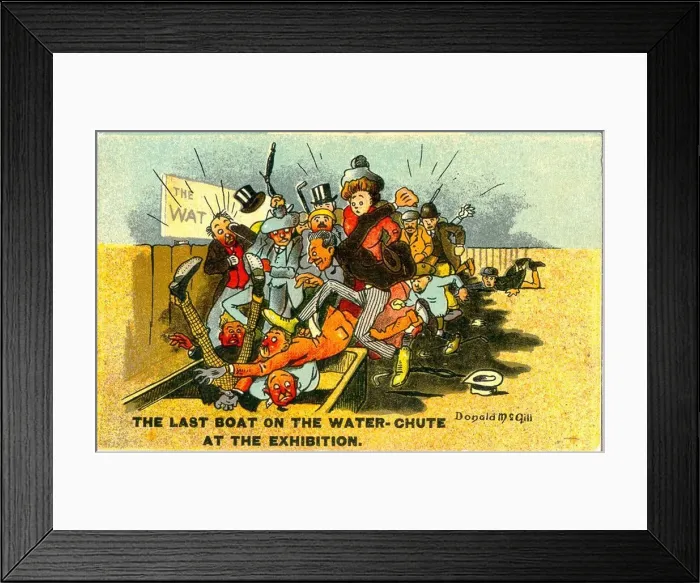 Framed Print : Comic postcard, Last Boat on the Water Chute, Edinburgh Exhibition Date: 20th century Framed Print : Comic postcard, Last Boat on the Water Chute, Edinburgh Exhibition Date: 20th century