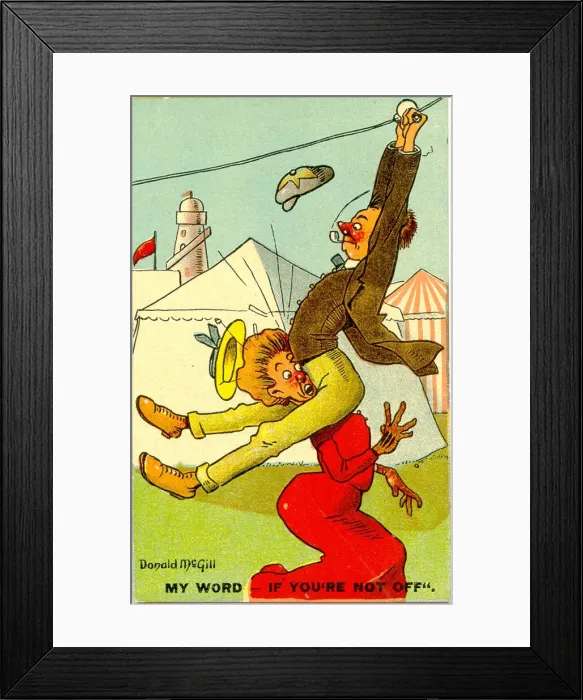 Framed Print : Comic postcard, Edinburgh Exhibition - man collides with woman Date: 20th century Framed Print : Comic postcard, Edinburgh Exhibition - man collides with woman Date: 20th century