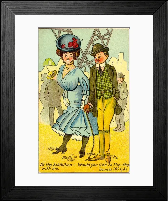 Framed Print : Comic postcard, Edinburgh Exhibition - invitation to flip-flap Date: 20th century Framed Print : Comic postcard, Edinburgh Exhibition - invitation to flip-flap Date: 20th century