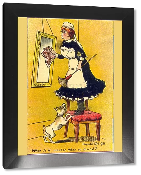 Comic postcard, Maidservant and dog Date: 20th century