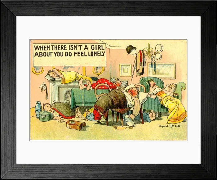 Framed Print : Comic postcard, Crowded hotel room in a seaside hotel Date: 20th century