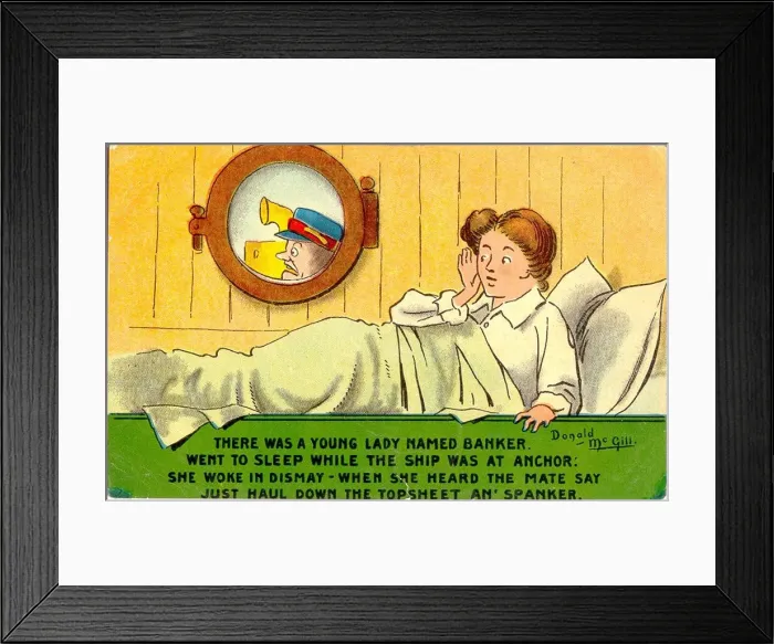 Framed Print : Comic postcard, Pretty woman on board ship Date: 20th century Framed Print : Comic postcard, Pretty woman on board ship Date: 20th century