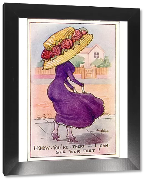 Comic postcard, Edwardian woman in large hat