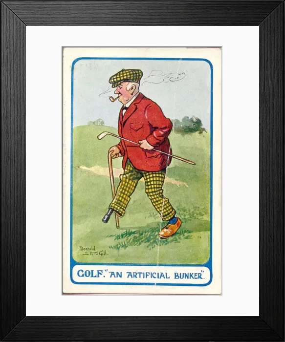 Framed Print : Comic postcard, golf, an artificial bunker Framed Print : Comic postcard, golf, an artificial bunker