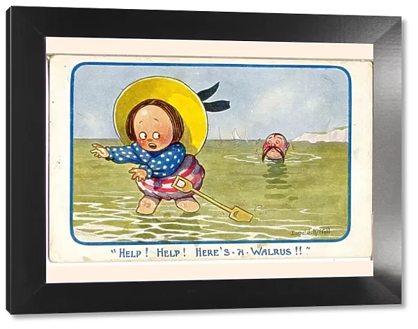 Comic postcard, Little girl at the seaside
