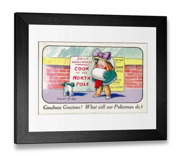 Framed Print : Comic postcard, Little girl with dog - Cook at the North Pole Date: 20th century Framed Print : Comic postcard, Little girl with dog - Cook at the North Pole Date: 20th century