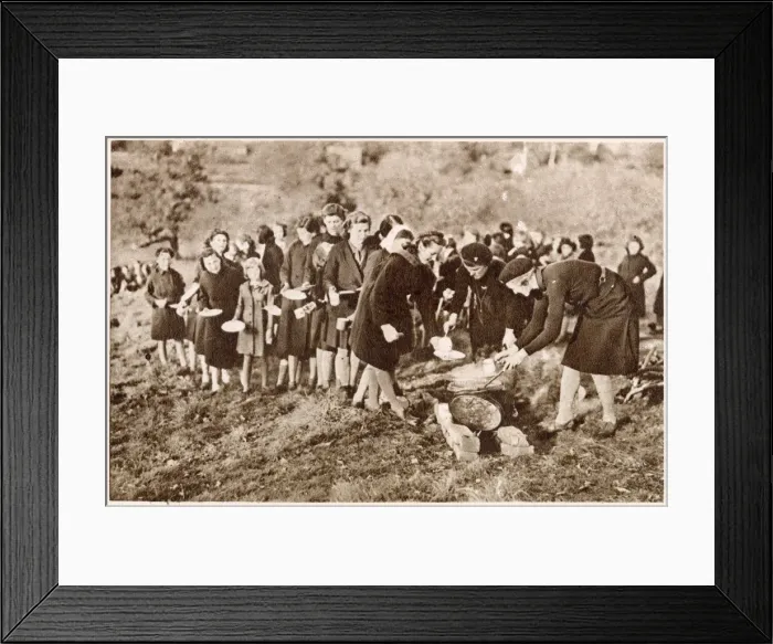Framed Print : Members of the Guide International Service, rehearsing mass food preparation Framed Print : Members of the Guide International Service, rehearsing mass food preparation