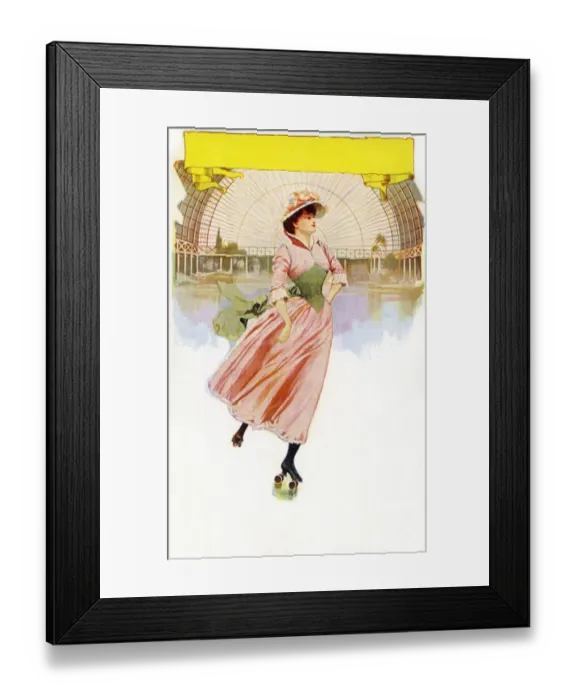 Framed Print : Young woman roller skating Date: late 19th century Framed Print : Young woman roller skating Date: late 19th century