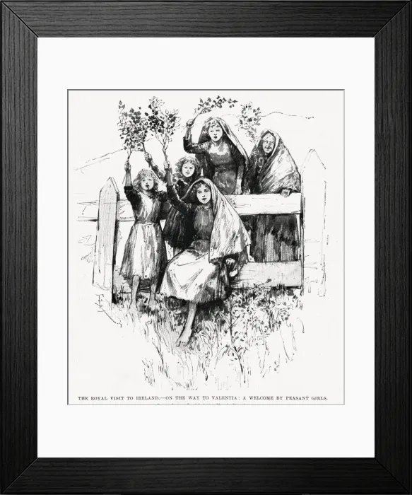 Framed Print : On the way to Valentia - A welcome from local peasant girls Framed Print : On the way to Valentia - A welcome from local peasant girls
