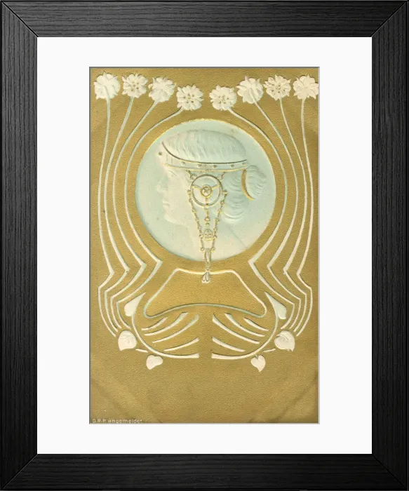 Framed Print : Art Nouveau abstract design with face in profile Date: early 20th century Framed Print : Art Nouveau abstract design with face in profile Date: early 20th century