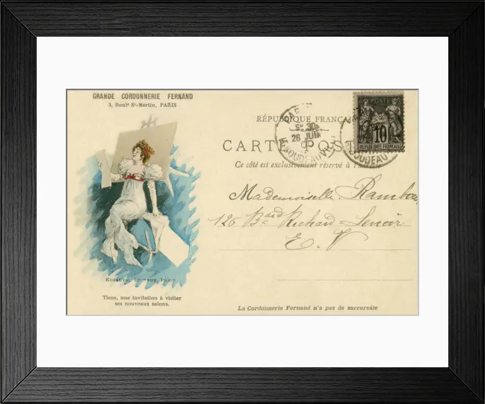 Framed Print : Grande Cordonnerie Fernand, Boulevard St Martin, Paris - an invitation to visit their new Framed Print : Grande Cordonnerie Fernand, Boulevard St Martin, Paris - an invitation to visit their new