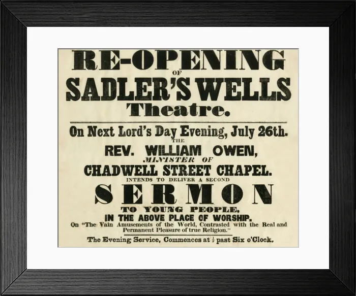 Framed Print : Reopening of Sadlers Wells Theatre, Sermon Framed Print : Reopening of Sadlers Wells Theatre, Sermon