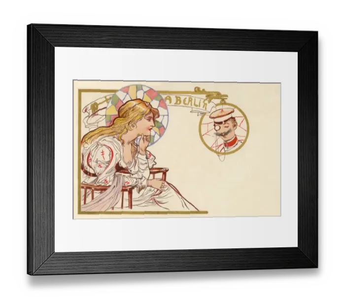 Framed Print : Art Nouveau design with woman and soldier Date: early 20th century Framed Print : Art Nouveau design with woman and soldier Date: early 20th century