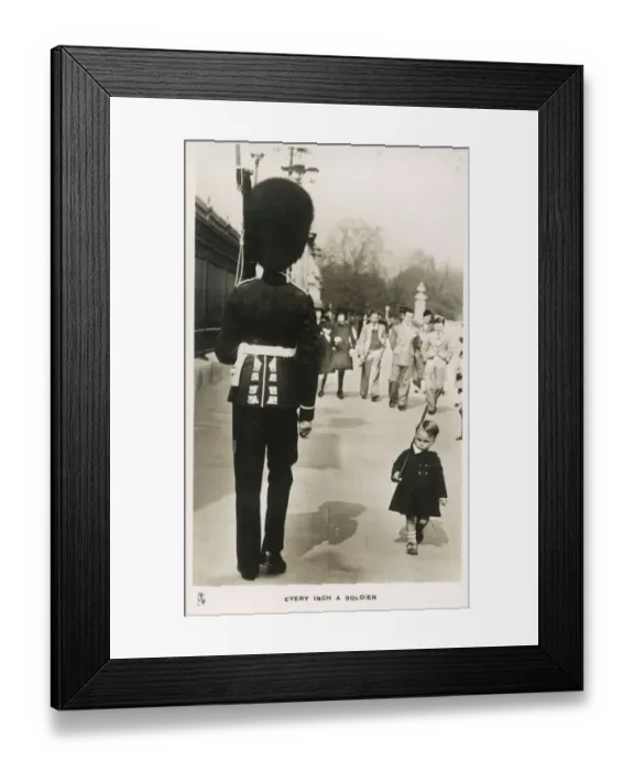 Framed Print : Every Inch a Soldier - A youn boy marches past a Guardsman in proud imitation Framed Print : Every Inch a Soldier - A youn boy marches past a Guardsman in proud imitation