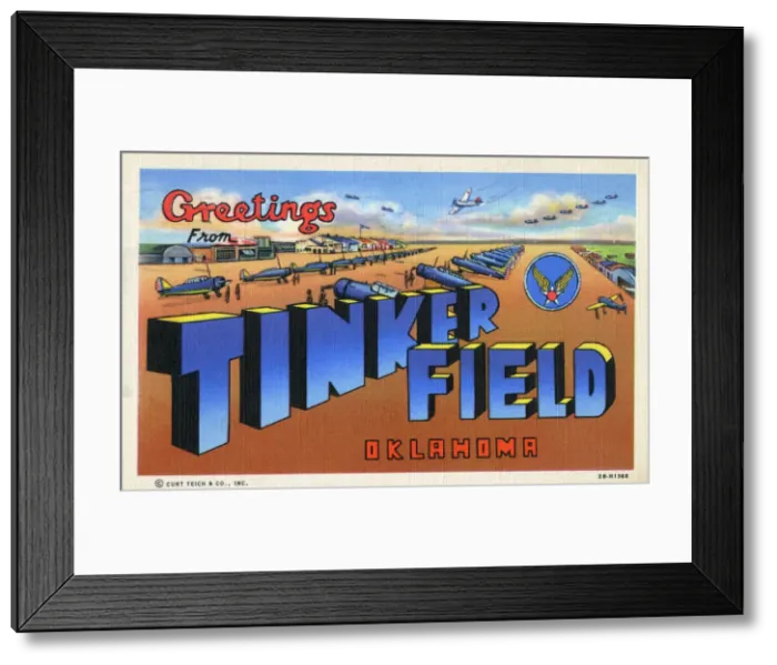 Framed Print : Greetings from Tinkler Field, Oklahoma, USA. Names after Major General Clarence Leonard Framed Print : Greetings from Tinkler Field, Oklahoma, USA. Names after Major General Clarence Leonard