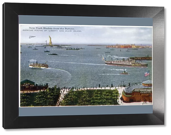 New York Harbour viewed from The Battery - showing Statue of Liberty and Ellis Island