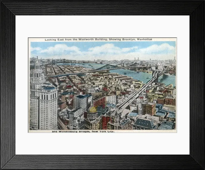 Framed Print : Looking East from the Woolworth Building, showing Brooklyn and Manhattan - New York City Framed Print : Looking East from the Woolworth Building, showing Brooklyn and Manhattan - New York City