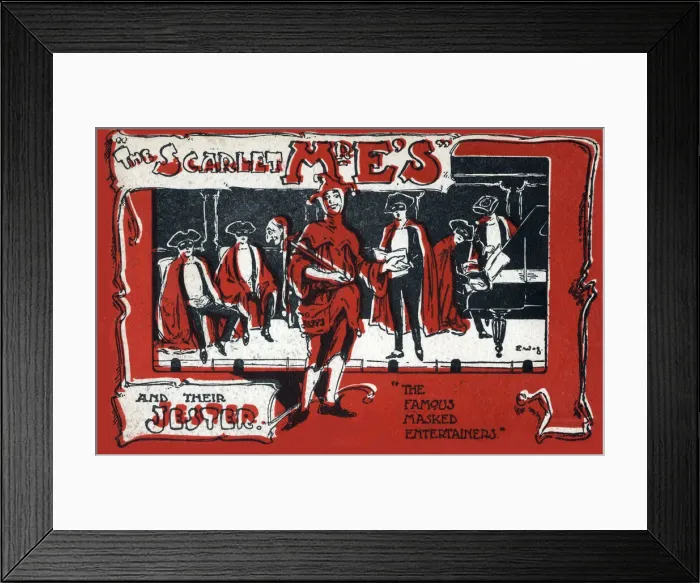 Framed Print : The Scarlet Mr Es and their Jester, the Famous Masked Entertainers, Palace Theatre Framed Print : The Scarlet Mr Es and their Jester, the Famous Masked Entertainers, Palace Theatre