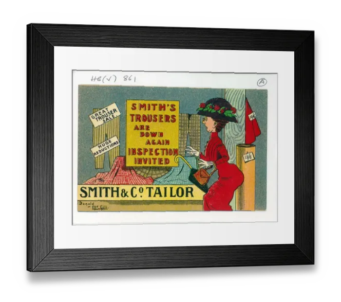 Framed Print : Comic postcard, Smiths Trousers Are Down Again - Inspection Invited Date Framed Print : Comic postcard, Smiths Trousers Are Down Again - Inspection Invited Date