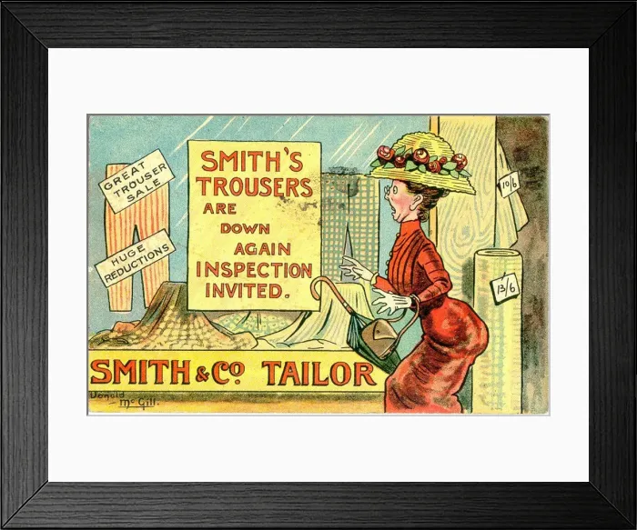 Framed Print : Comic postcard, Smiths Trousers Are Down Again - Inspection Invited Date Framed Print : Comic postcard, Smiths Trousers Are Down Again - Inspection Invited Date
