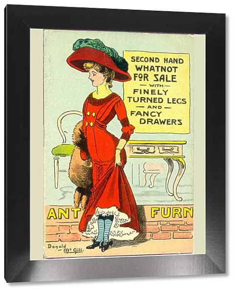 Comic postcard, Second Hand Whatnot For Sale with finely turned legs